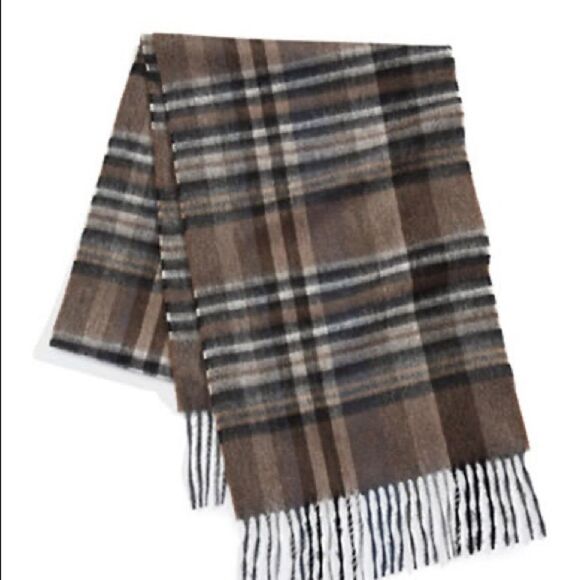 Black Brown 1826 Country Plaid Wool Scarf-Taupe-One Size - Picture 1 of 2